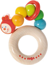 Load image into Gallery viewer, Haba - Clutching Toy Rainbow Caterpillar Beech Wood Rattle & Teether with Plastic Ring