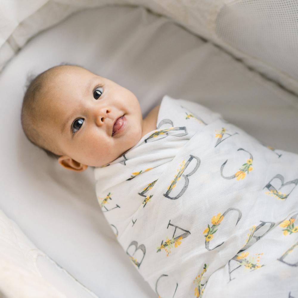Bebe Au Lait Bamboo Blend Swaddle set Royal Garden Floral Alphabet