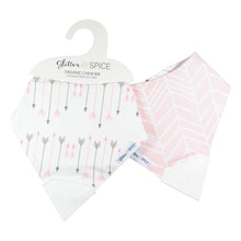 Load image into Gallery viewer, Glitter & Spice Double Sided Organic Chew Bib - Herringbone/Blushing Arrow