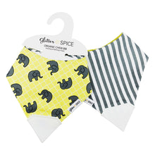 Load image into Gallery viewer, Glitter & Spice Double Sided Organic Chew Bib - Elephant/Oxford