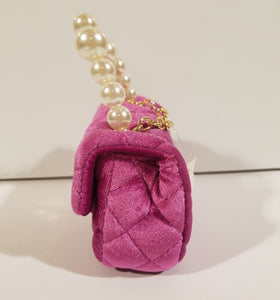 Girl's Fuchsia Velvet Quilted Purses with Pearl Handle