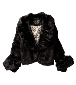 Shawl Collar Faux Fur Jacket - Black