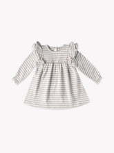 Load image into Gallery viewer, Quincy Mae Baby Girl&#39;s Long Sleeve Flutter Dress with Bloomer set/ Fog Stripe
