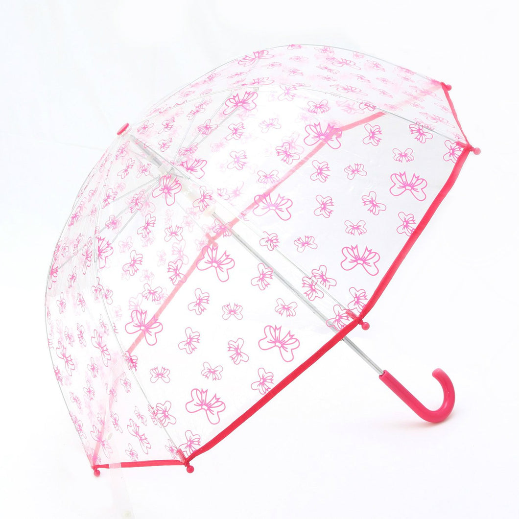 Pluie Pluie Transparent Umbrella with Fuchsia Bow Print