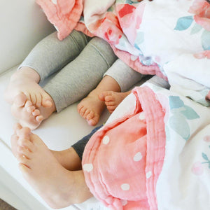 Bebe Au Lait Luxury Muslin Super Snuggle Blanket -  Rosy + Dewdrops (Toddler +)