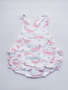 Girl's pink muslin ruffle sun-suit