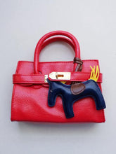 Load image into Gallery viewer, Girl&#39;s Red Faux Leather Satchel Handbag with a Horse Charm
