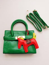 Load image into Gallery viewer, Girl&#39;s Green Faux Leather Satchel Sandbag with Horse Charm
