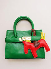 Load image into Gallery viewer, Girl&#39;s Green Faux Leather Satchel Sandbag with Horse Charm
