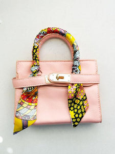 Girl's Pale Pink Faux Leather Scarfed Handle Satchel Handbag
