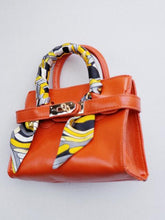 Load image into Gallery viewer, Girl&#39;s Orange Faux Leather Scarfed Handle Satchel Handbag
