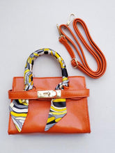 Load image into Gallery viewer, Girl&#39;s Orange Faux Leather Scarfed Handle Satchel Handbag
