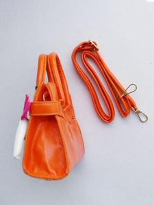 Girl's Orange Faux Leather Satchel Handbag with a Horse Charm