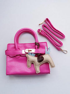 Girl's Hot Pink Faux Leather Satchel Handbag with A Horse Charm