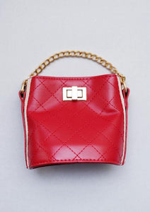 Girl's Red Quilted Cross-Body Bucket Bag