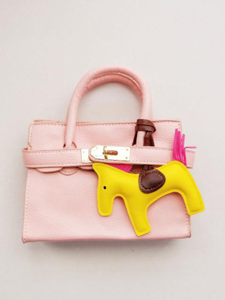 Girl's Pale Pink Faux Leather Satchel Handbag with A Horse Charm