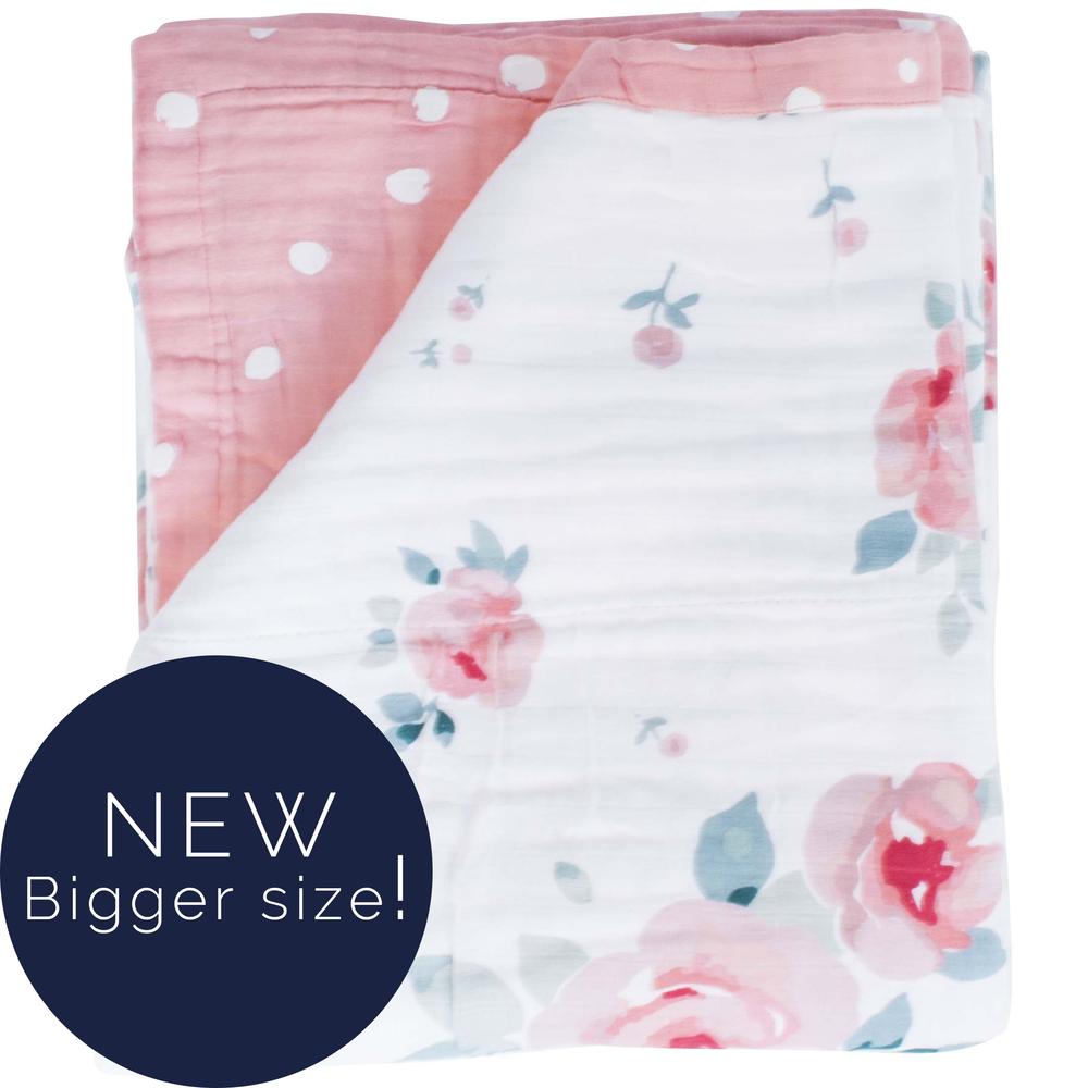 Bebe Au Lait Luxury Muslin Super Snuggle Blanket -  Rosy + Dewdrops (Toddler +)
