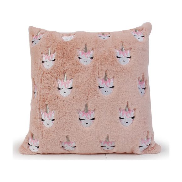 OMG Embroidered Unicorn Pink Throw Pillow